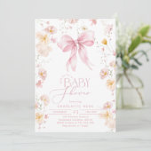 Invitation Fleur sauvage Pink Bow Elegant Baby girl Douche (Debout devant)