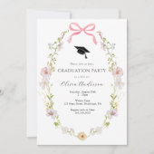 Invitation Fleur sauvage Pink Bow Graduation Photo Party (Devant)