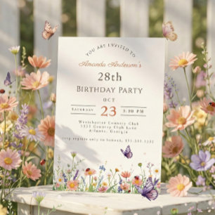 Invitation Fleur sauvage Pink Purple Garden Party 28e anniver