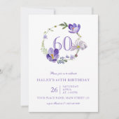 Invitation Fleur sauvage pour 60 ans de couleur violette (Devant)
