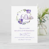 Invitation Fleur sauvage pour 60 ans de couleur violette (Debout devant)