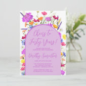 Invitation Fleur sauvage pourpre Boho 40e Anniversaire Partie (Debout devant)