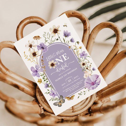Invitation Fleur sauvage pourpre Miss Onederful 1er anniversa
