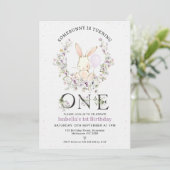 Invitation Fleur sauvage pourpre Un Lapin 1er Anniversaire (Debout devant)