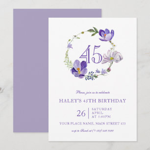 Invitation Fleur sauvage pourpre Vintage 45e anniversaire
