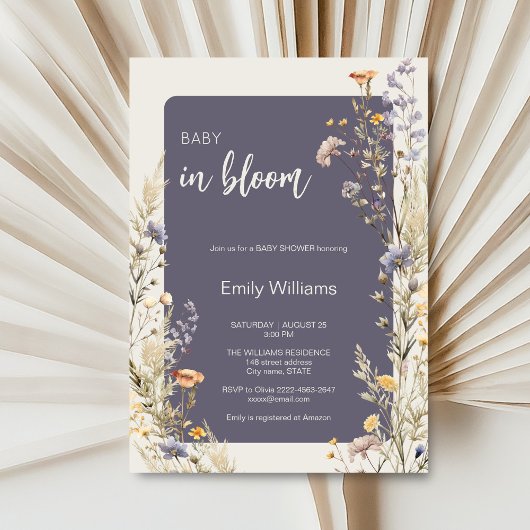 Invitation Fleur sauvage prairie élégant baby shower boho