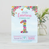 Invitation Fleur sauvage, premier anniversaire, un, floral (Debout devant)