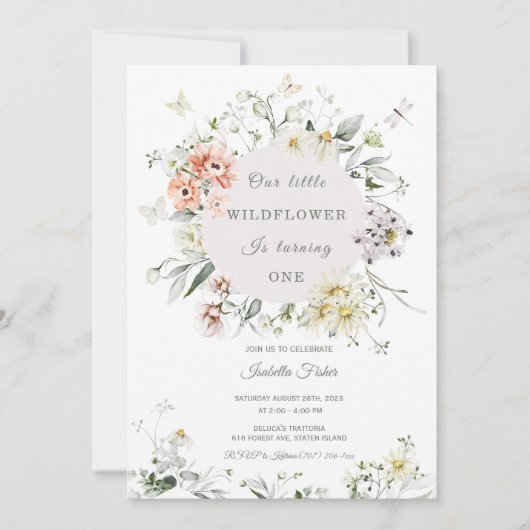 Invitation fleur sauvage première fille anniversai (Devant)