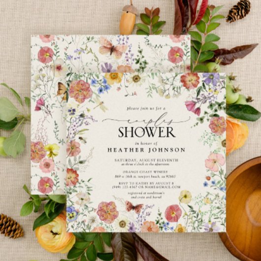 Invitation Fleur sauvage Pressé Cadre Floral Couples Douche