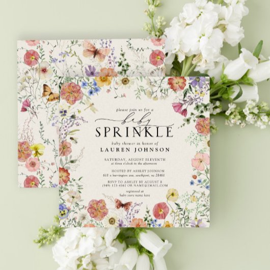 Invitation Fleur sauvage Pressé Floral Baby Sprinkle Douche