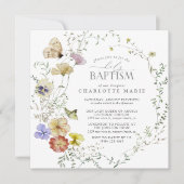Invitation Fleur sauvage Printemps Été Aquarelle Florale Bapt (Devant)