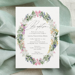 Invitation Fleur sauvage Printemps Été Aquarelle Florale Bapt
