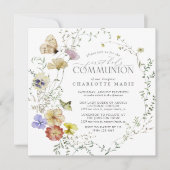 Invitation Fleur sauvage Printemps Été Première communion sai (Devant)