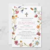 Invitation Fleur sauvage Printemps Floral Girl Baptême (Devant)