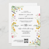 Invitation Fleur sauvage printemps moderne Mariage QR Code (Devant / Derrière)