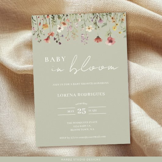 Invitation Fleur sauvage Qr Code Baby in Bloom Baby shower