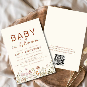 Invitation Fleur sauvage QR Code Baby in Bloom Baby shower