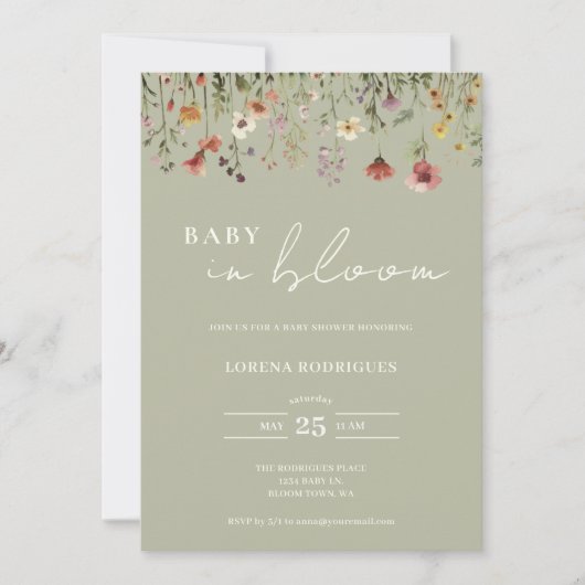 Invitation Fleur sauvage Qr Code Baby in Bloom Baby shower (Devant)