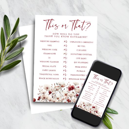 Invitation Fleur sauvage qui connaît le jeu de Fête des marié