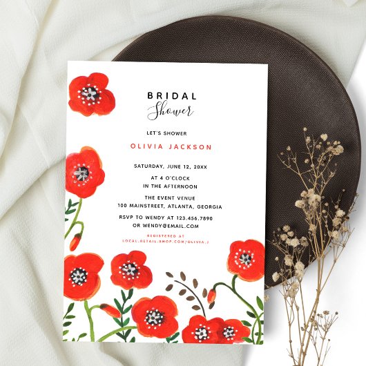 Invitation Fleur sauvage Red Poppy Floral moderne nuptiale do