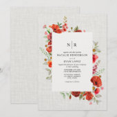 Invitation Fleur sauvage Red Poppy Floren lin Mariage (Devant / Derrière)