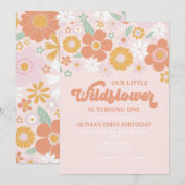 Invitation Fleur sauvage Retro Floral premier anniversaire In (Devant / Derrière)