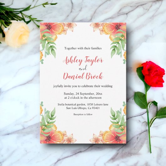 Invitation Fleur sauvage romantique aquarelle Mariage floral
