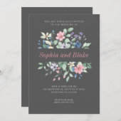 Invitation Fleur sauvage romantique moderne Mariage gris fonc (Devant / Derrière)
