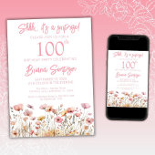 Invitation Fleur sauvage rose 100e fête d'anniversaire surpri