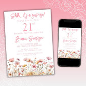 Invitation Fleur sauvage rose 21e fête d'anniversaire surpris
