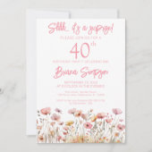 Invitation Fleur sauvage rose 40e fête d'anniversaire surpris (Devant)