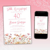 Invitation Fleur sauvage rose 40e fête d'anniversaire surpris