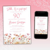 Invitation Fleur sauvage rose 60e fête d'anniversaire surpris