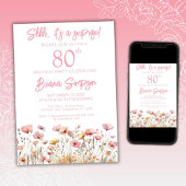 Invitation Fleur sauvage rose 80e fête d'anniversaire surpris