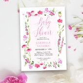 Invitation Fleur sauvage rose Baby shower fille Dainty Floral