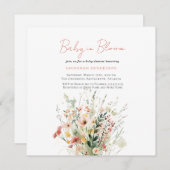 Invitation Fleur sauvage rose bébé dans le Baby shower en fle (Devant / Derrière)