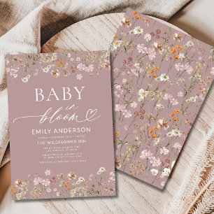 Invitation Fleur sauvage rose bébé dans le Baby shower en fle