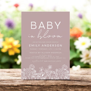 Invitation Fleur sauvage rose bébé dans le Baby shower en fle