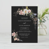 Invitation Fleur sauvage rose botanique Floral Black Mariage (Debout devant)