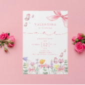 Invitation Fleur sauvage rose Bow 1er anniversaire