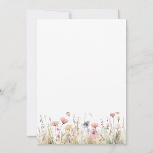 Invitation Fleur sauvage rose Croix & Script Baptême (Dos)