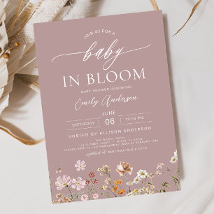 Invitation Fleur sauvage rose de printemps bébé dans le Baby