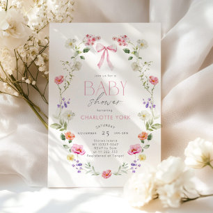 Invitation Fleur sauvage rose Élégant Shower de bébé