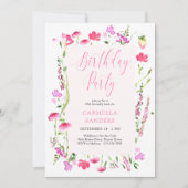 Invitation Fleur sauvage rose Élégante fête d'anniversaire fé (Devant)