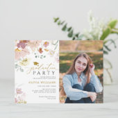Invitation Fleur sauvage rose et rouge Photo Graduation Party (Debout devant)