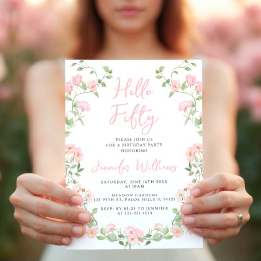 Invitation Fleur sauvage rose Floral Boho 50e anniversaire