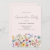 Invitation Fleur sauvage rose Floral fête de graduation (Devant / Derrière)