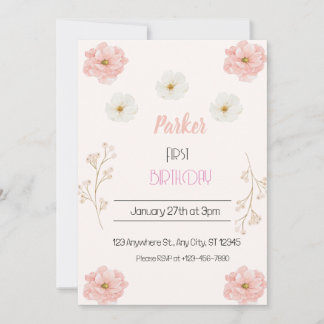 Invitation Fleur sauvage rose Floral Gitrday fête d'anniversa