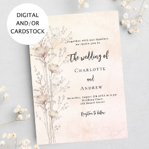 Invitation fleur sauvage rose mariage