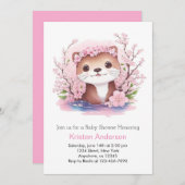 Invitation Fleur sauvage rose Otter Aventure fille Baby showe (Devant / Derrière)